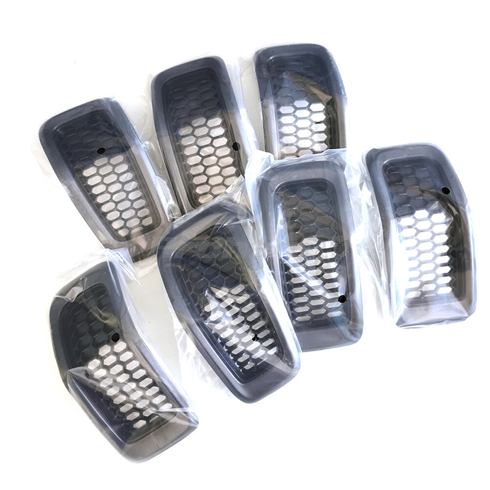 Black Mesh Honeycomb Grille Inserts For 2014-2018 Jeep Cherokee - 7-Piece Set, Chrome Trim