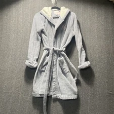 Victoria Secret Hooded Sherpa/Fleece Robe Short Size Small Light Heather Gray