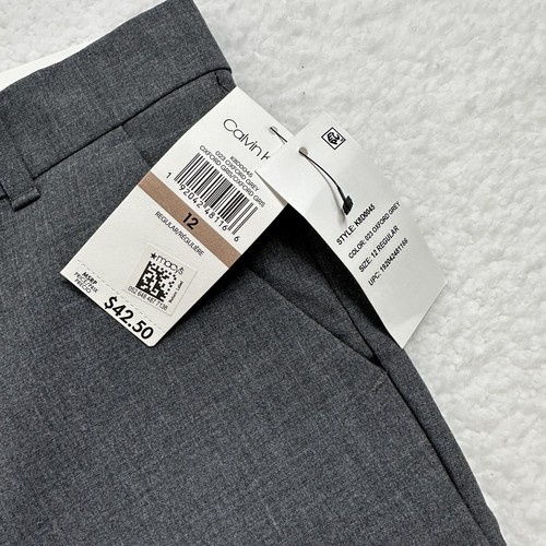 NWT Calvin Klein Boys Slim Dress Pants Flat Front Stretch Size 12 Gray - Picture 8 of 11