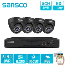 Sansco 5MP 8Ch DVR Wired Outdoor CCTV Camera System Surveillance Night Vision