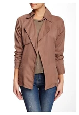 Michael Stars Cropped Trench Jacket Sz Large Brown Keyhole Belted Tencel $198