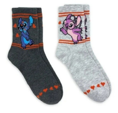 Disney Stitch Valentine's Day Women's Mid-Crew Socks 2-Pair Set Shoe Size 4-10 - Picture 7 of 9