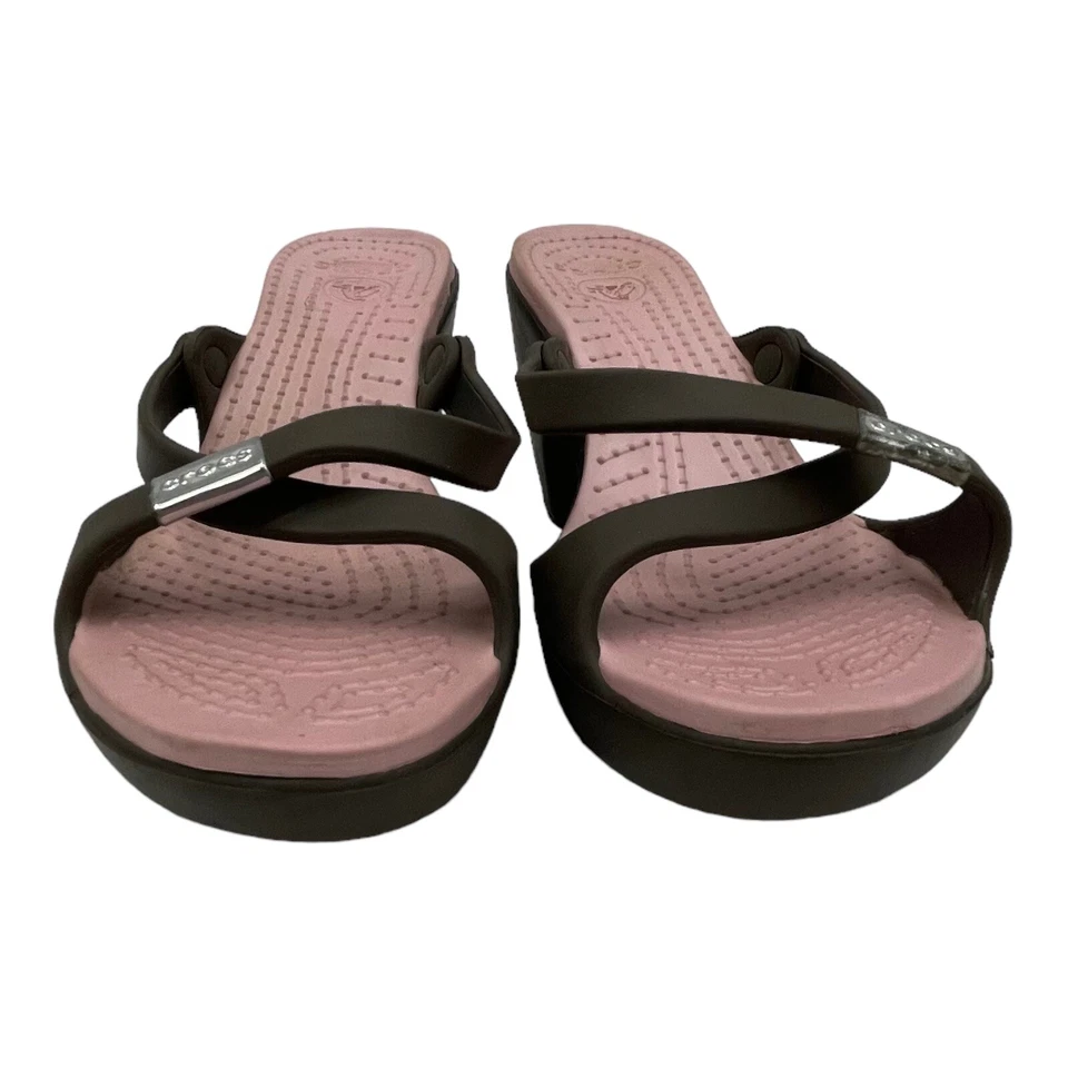 Crocs Cyprus Slip on Heel Sandals Comfort Chocolate Brown Cotton Candy Pink W10 - Image 2 of 4