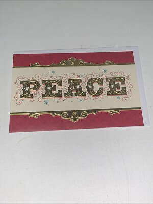 Hallmark Christmas Card: Red And Gold Peace On Earth Blessings On Your Holidays