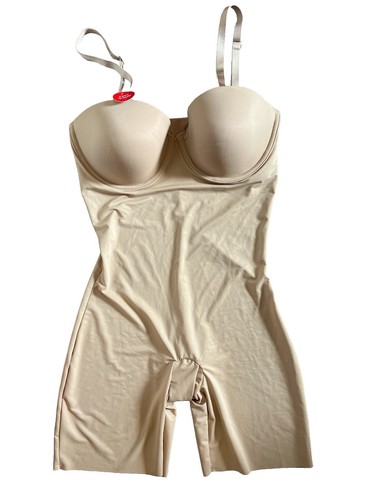 Joyshaper Women Backless Shapewear Bodysuit Tummy Control U Plunge Body Shaper Built in Bra Thong Wedding Party Beige