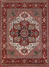 Hand-Knotted Wool Heriz Serapi Area Rug, Navy Blue with Floral Border, approx 8x10 ft — listing 4