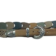 Vintage Brighton 1995 Leather Earth Tone Decorative Cut Out L70800 Silver Buckle