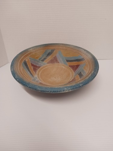 Ciotola vintage in terracotta design azteco con fondo tondo argilla rosso turchese - Foto 11 di 15