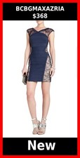 $368 BCBG MaxAzria Dress in Navy Blue and Tan sz 0
