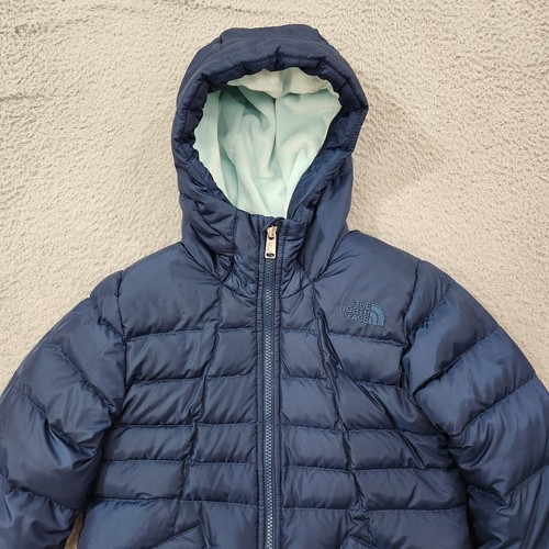 The North Face Jacket Girls Small Blue Puffer Fleece Lined 550 Down Hooded Coat - Picture 2 of 14