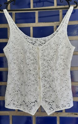 Marks and spencer White Lace Sheer Floral Button down Blouse Vest Size UK12