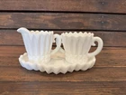 Vintage Milk Glass Cream and Sugar Set with Tray