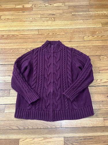 LL Bean Women's Red Heavyweight Cable Knit Zip Cardigan Sweater Plus Size 2X