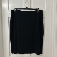 MING WANG Black Acrylic Knit Straight Skirt Elastic Waist Stretch 0X 14W, 16W 