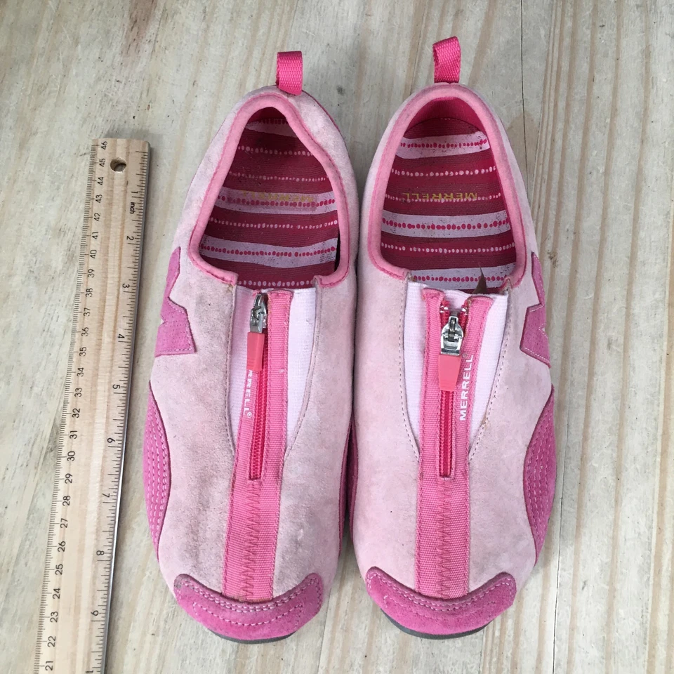 Tênis de caminhada Merrell Shoes Youth 4 Junior Barrado couro rosa cinza com zíper - Imagem 4 de 4