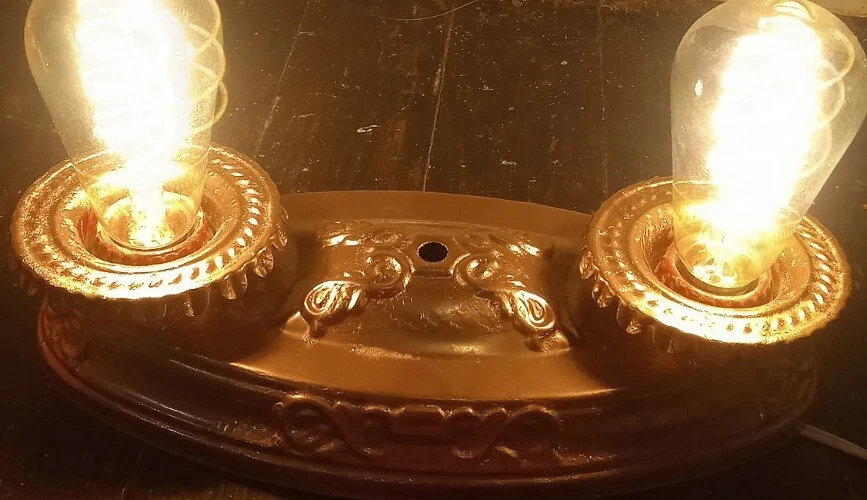 Antigua bombilla victoriana de la década de 1910 art nouveau doble lámpara en relieve 12 pulgadas Foto 3 de 4