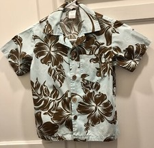 Boys Sz 4 Blue Brown Cotton Button-up Aloha Hawaiian Shirt