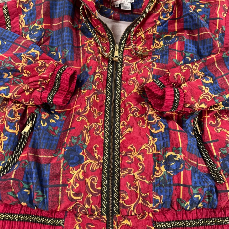 Chaqueta de Colección Westbound Para Mujer Mediana M Roja Nylon Años 90 Estampado Completo Almohadillas para el Hombro Foto 3 de 4