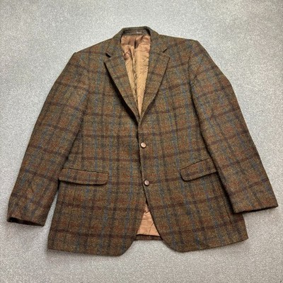Harris Tweed Jacket Adult 42R Brown Windowpane Country Hunting