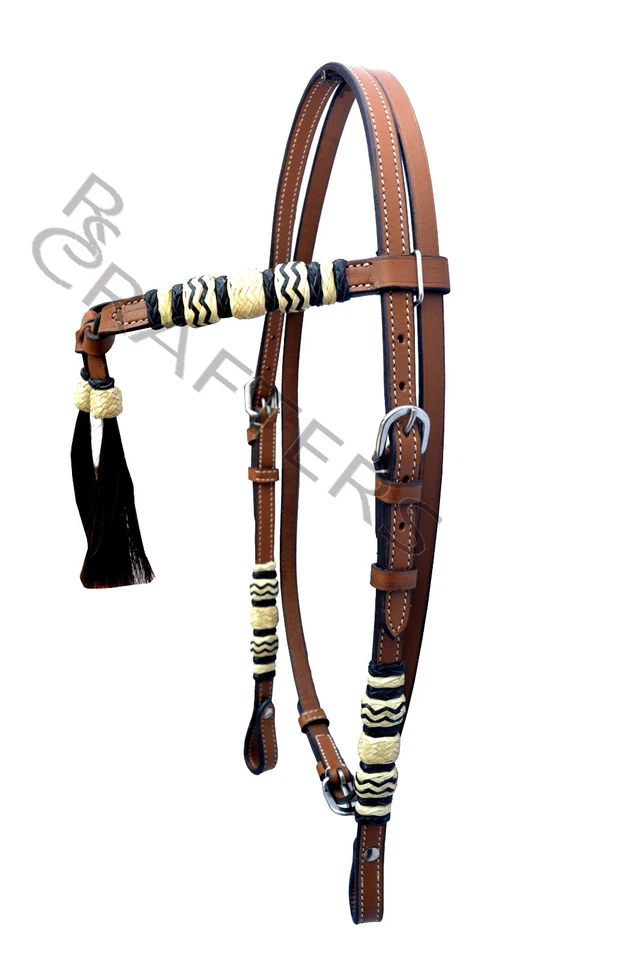 Cabeceira de couro marrom ocidental trançada à mão couro cru branco nó futuro 1 - Imagem 4 de 4