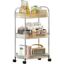 3 Tier Rolling Cart with Wheels,Utility Trolley with Handle,Clear Acrylic Mov...