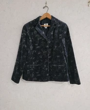 Renfrew Vintage Women's Velvet Blazer Jacket Floral Print Dark Blue Lined Size L