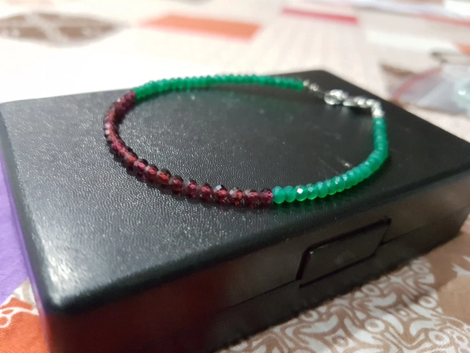 Bracciale in argento sterling 925 rodolite onice verde e granato gioielli... - Immagine 2 di 4