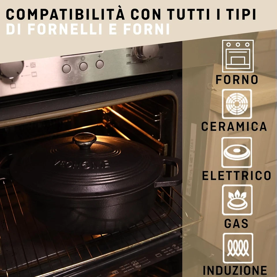 - Casseruola in Ghisa Smaltata, 6L, Ovale, Colore: Nero Opaco, Ultra Resistente, - Immagine 3 di 4