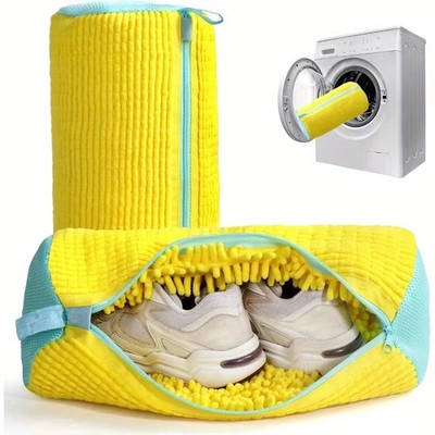Durable Shoe Washing Machine Bag for All Shoe Types-Yellow with Blue Zipper,Idea