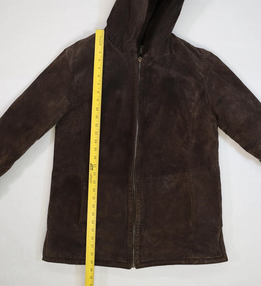 St. John's Bay Jacket Mens Large Brown Washable Suede Hooded Faux Shearling - Image 2 of 4
