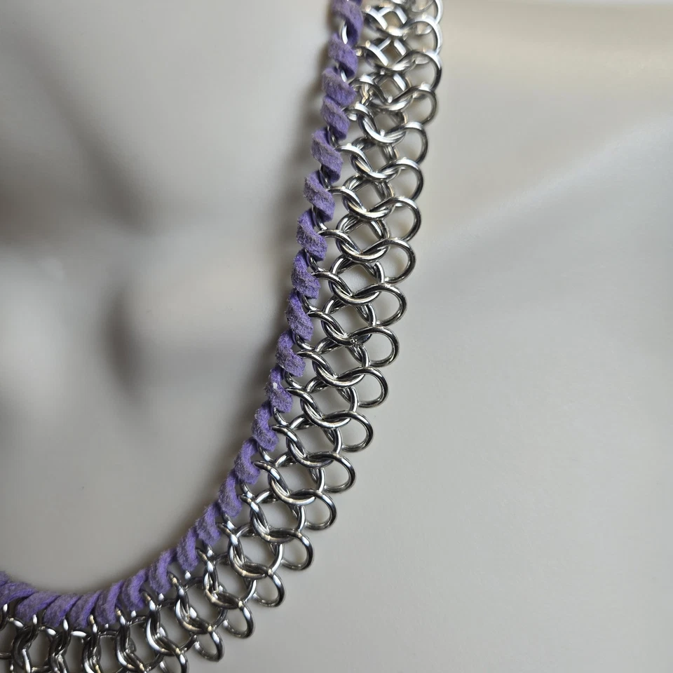 Chainmail Link Choker / 项链 - 不锈钢带皮革装订 独特  — 第 4/4 张图片