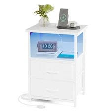 Night Stand with Charging Station, LED Nightstand with U-S-B Ports and Outlets