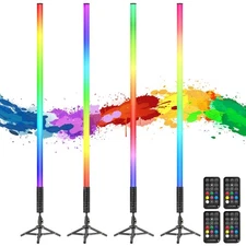 4 Pack RGB Tube Light 4ft 5000mAh Rechargeable Battery 10W Video Light with T...