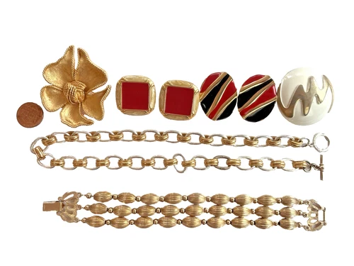 Vintage 60's-80's Costume Jewelry Lot, BSK, Monet, Ann Klein, Japan, Gold, Red