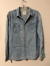 Vintage Levi Strauss Co Shirt Mens Medium Blue Denim Standard Fit Pearl Snap