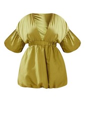 PLUS OLIVE PUFF SLEEVE PUFFBALL HEM SHIFT DRESS Size 20