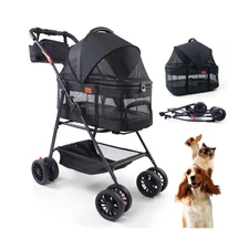 Pet Stroller for Small Dogs Cats with Wheels, Detachable Carrier, Max Load 33...