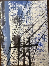 ACEO Original Painting (2.5 X 3.5 in.) Acrylic/Ink/Mixed Media, Telephone Poles