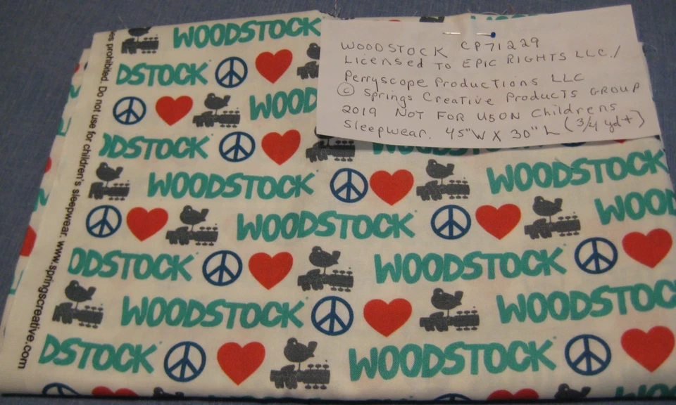 SPRING CREATIVE LICENSED FABRIC, WOODSTOCK FESTIVAL, CP71229, 3/4 YD. - Image 4 of 4