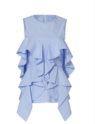 Acler striped top size 2 blue cotton ruffle statement piece avant-garde