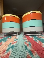 Ikea PS 2014 Retro Round 1 Pair Plastic Compartment Storage Side Table-VTG Ikea PS 2014 Retro Round 1 Pair Plastic Compartment Storage Side Table-VTG - Image 1