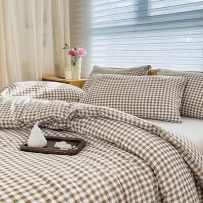 Comforter Set Bedding Comforter Sets, Brown Grid Bed Queen Tan Gingham