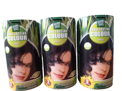 3x HENNA Plus LONG LASTING COLOUR 1-Black,schw -permanent Haarfarbe,parabenfrei