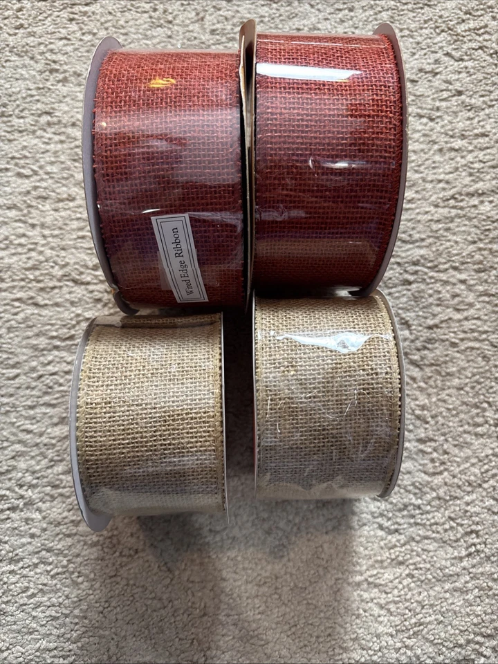 Fall Burlap Wire Edged Ribbon 2.5“ X 30‘ And 2.5” X 15’ Lot Of Four Brand New - Image 4 of 4
