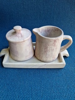 Vintage Kenyan Hand carved Soapstone Sugar Bowl Creamer Set