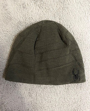 Spyder Knit Beanie Hat Green Fleece Lined Spider Web Logo Winter Ski