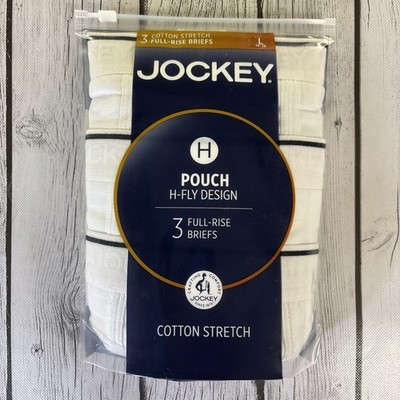 Jockey H-Fly Design Men s L 36/38 3-Pack Full Rise Briefs Cotton Stretch White.