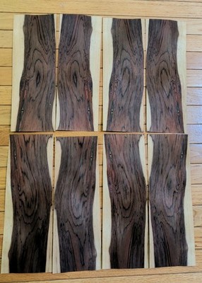 8 pieces of rosewood veneer 4 1/2'' x 13 3/4'' each raw 1/42'' buckled