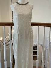 Mac Duggal Womens 10 White Beaded Sleeveless Halter Formal Long Gown Dress