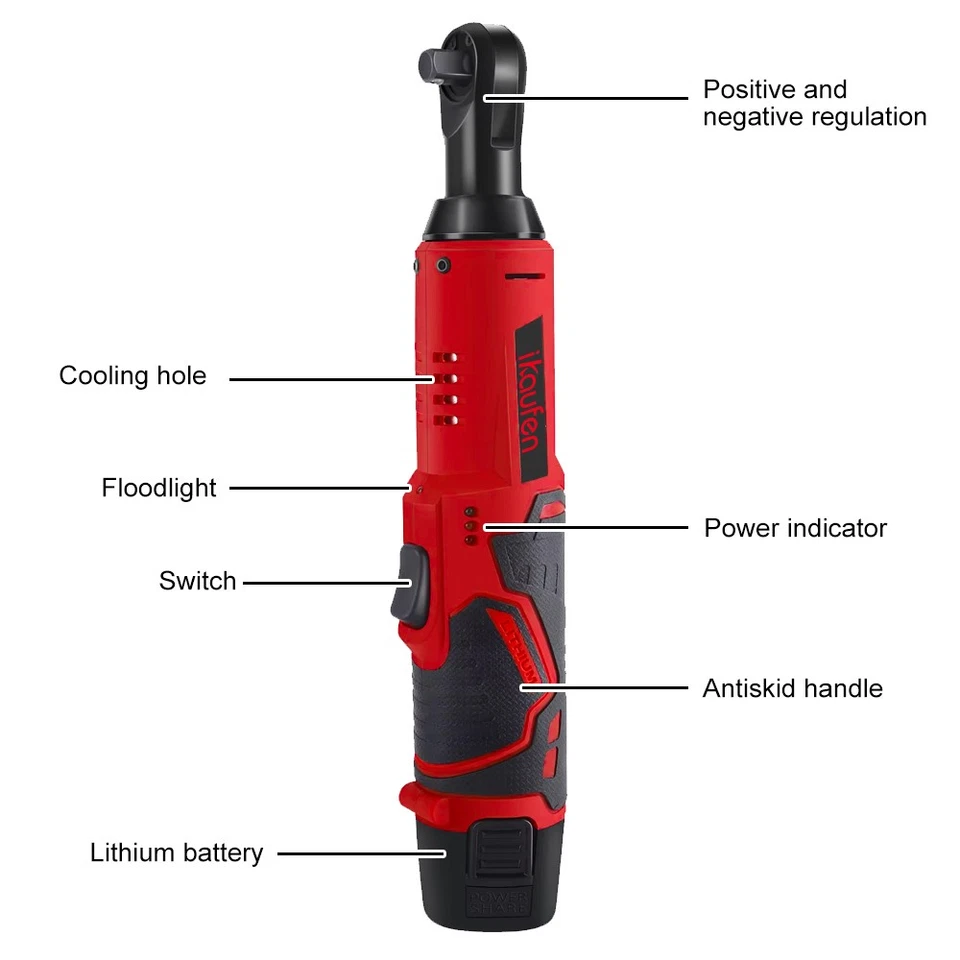 Cordless Ratchet 3/8" Right Angle Wrench Impact Power Tool w/2 Battery 4 Socket* - Image 2 of 4